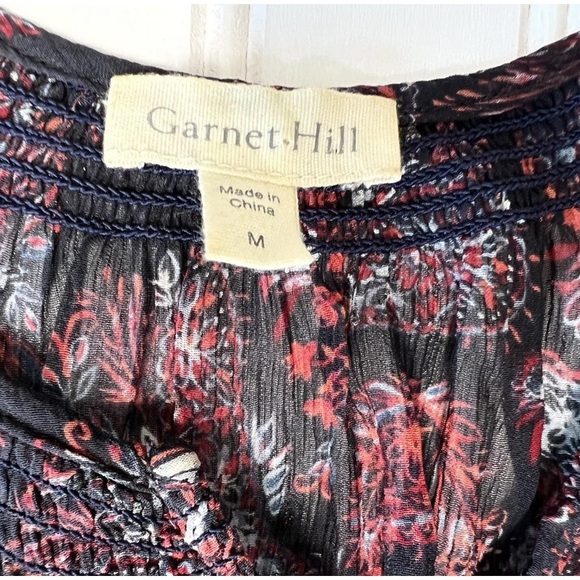 Garnet Hill 100% Silk Floral Print Blouse Top Medium Blue Tunic.   158 - Picture 2 of 3